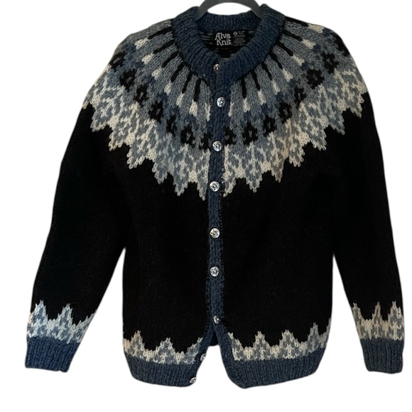 Alva Knit Sweaters - Alva Knit Icelandic 100% New Wool Knit cardigan fair isle pattern cardigan